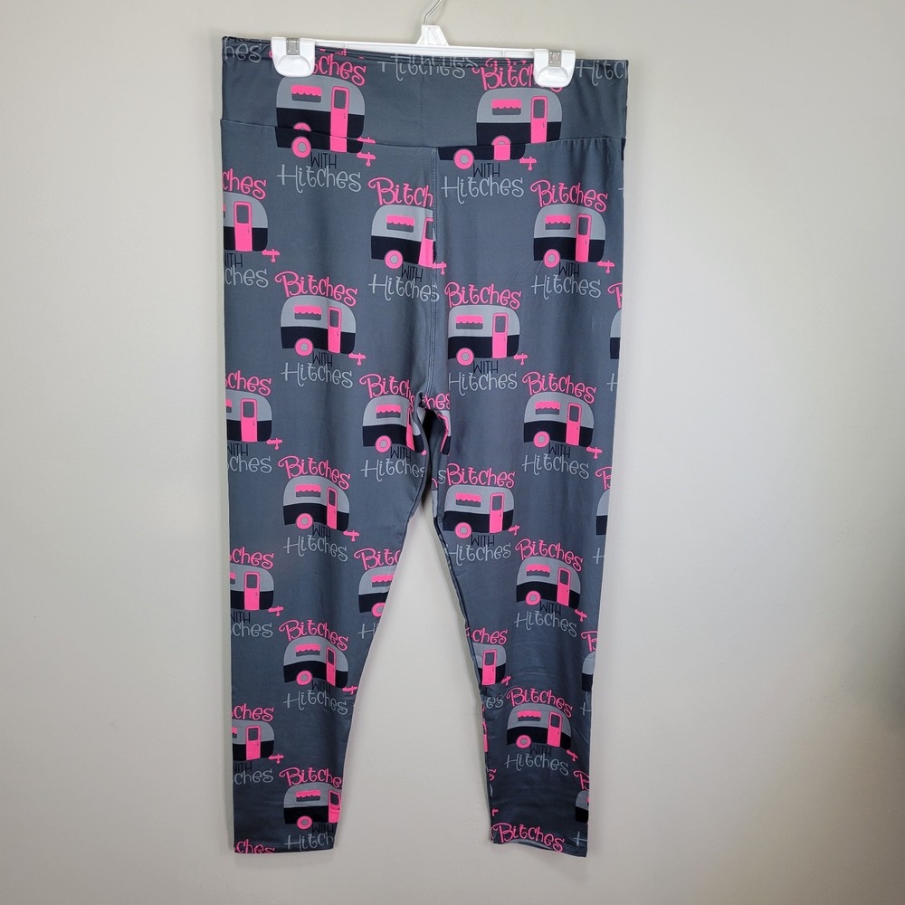 Slightly Offensive Camping Theme Poly‎ Spandex Ankle Leggings Curvy Plus Size